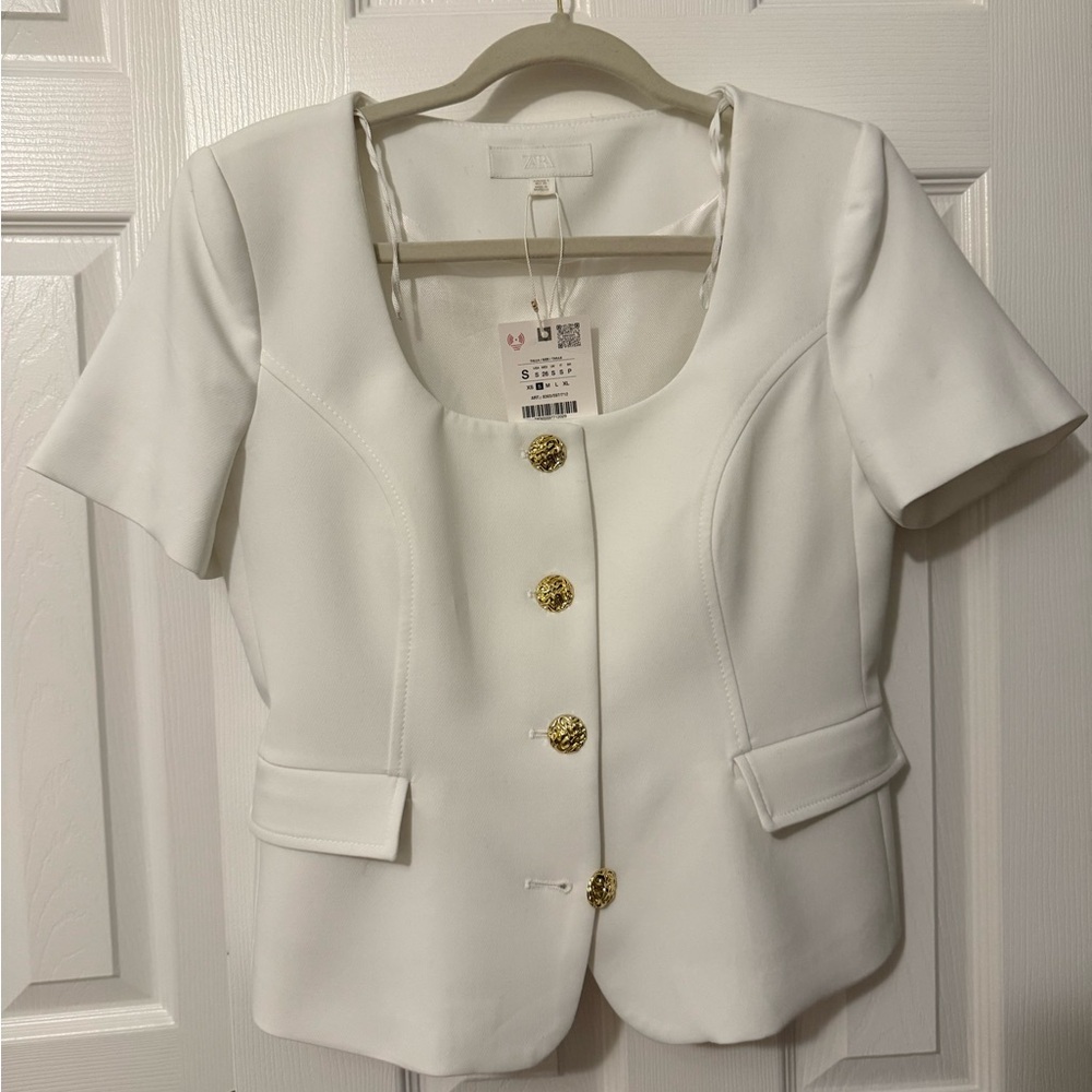 Zara White Blazer with Gold Buttons